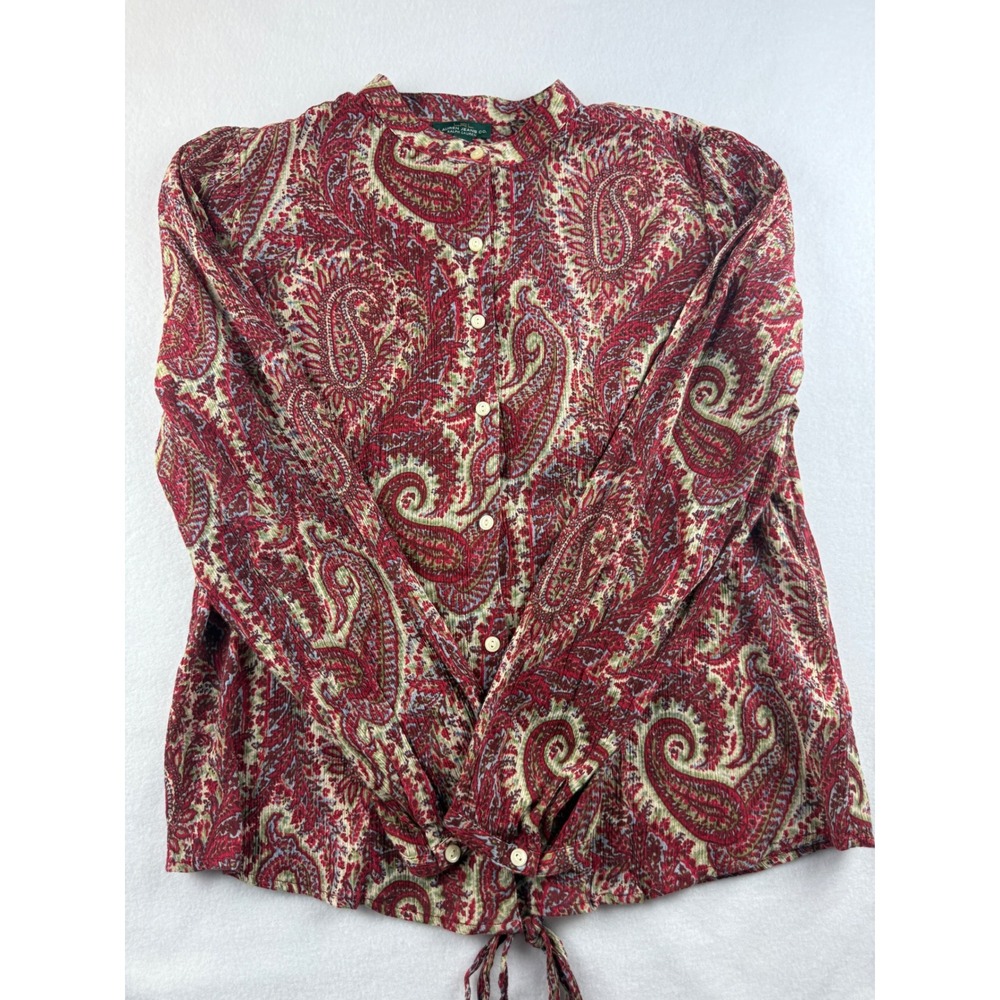 Lauren Jeans Co.‎ Paisley Button Up Tie Front Top Blouse Red Bohemian Large